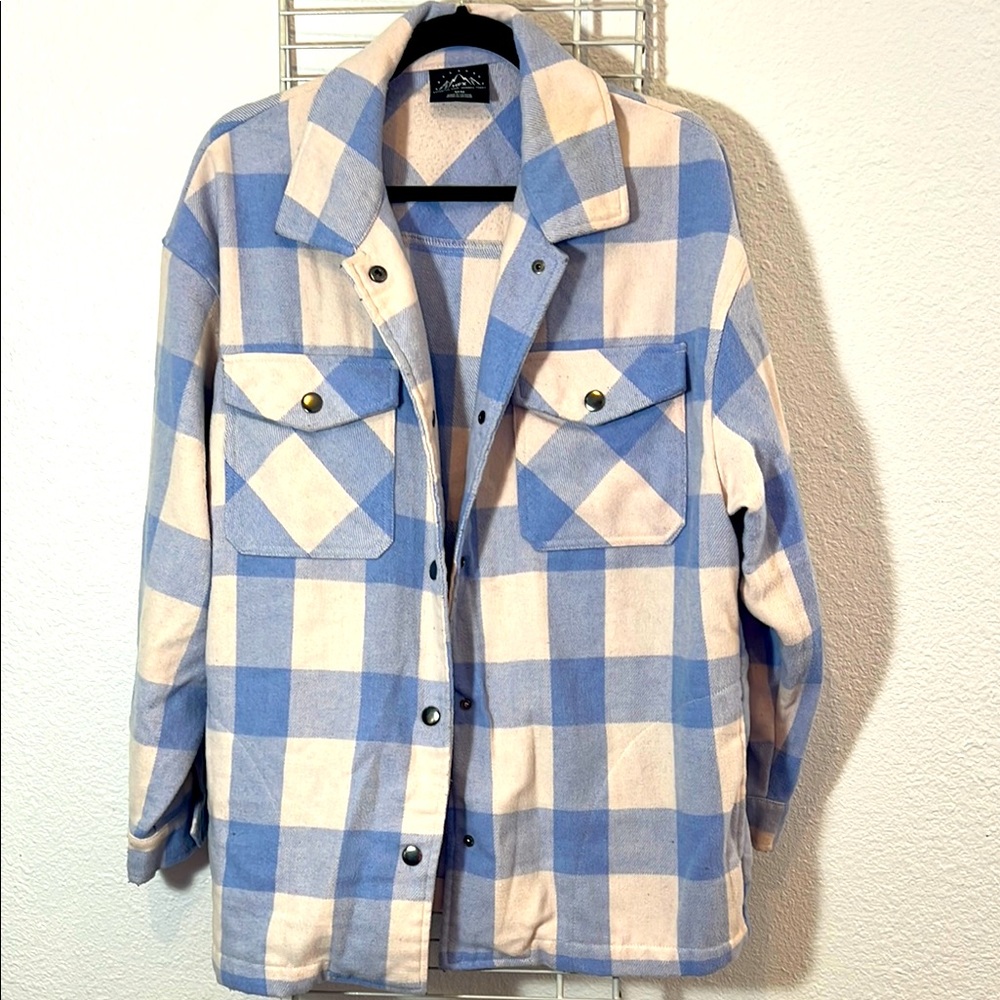 Blue and Cream Plaid Women's Jacket